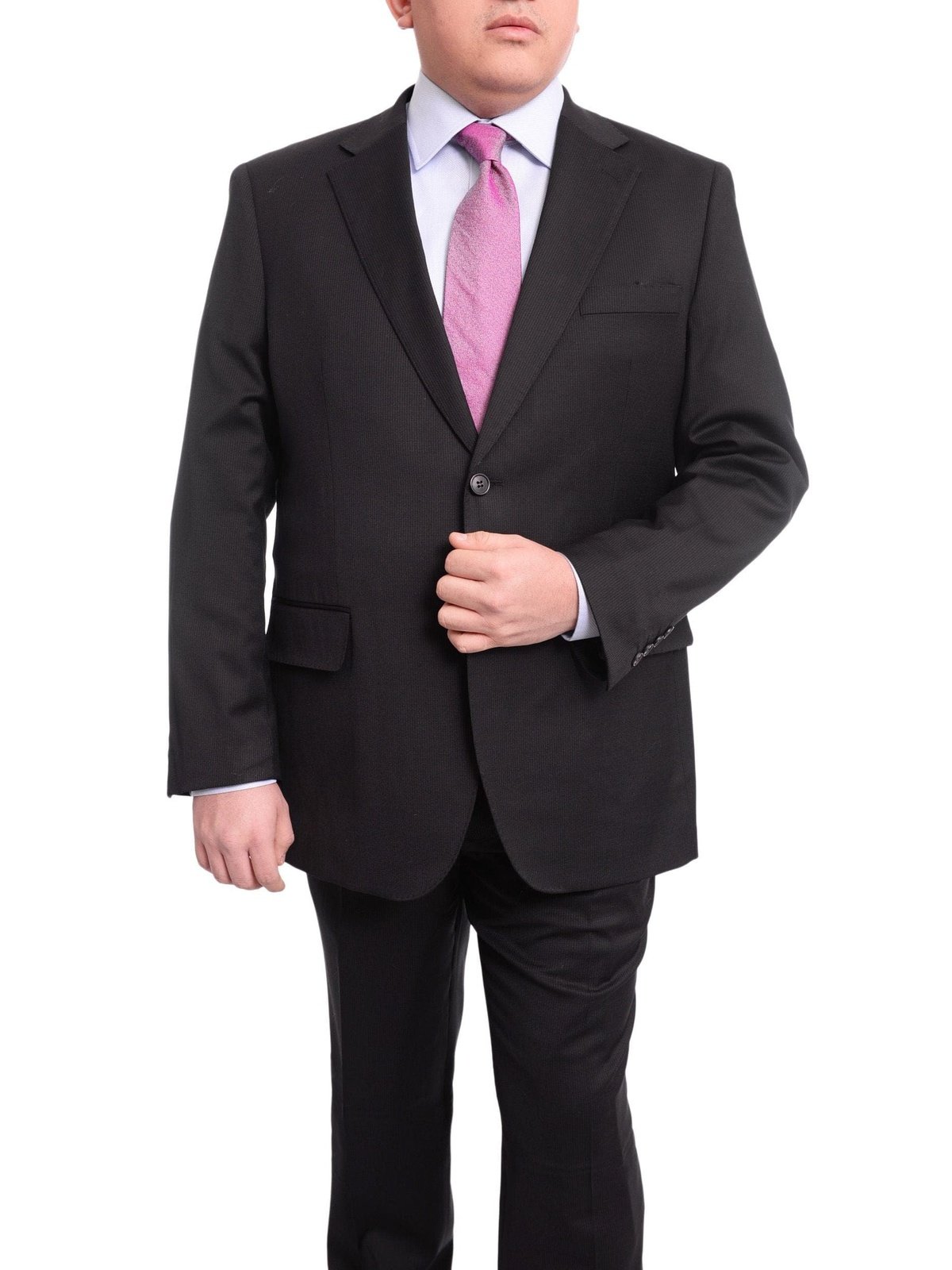 Arthur Black TWO PIECE SUITS Men's Arthur Black Executive Portly Fit Black Pinstriped 2 Button Wool Suit