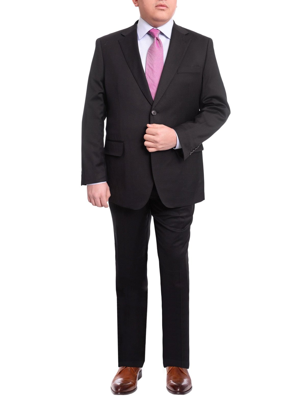 Arthur Black TWO PIECE SUITS Men's Arthur Black Executive Portly Fit Black Pinstriped 2 Button Wool Suit