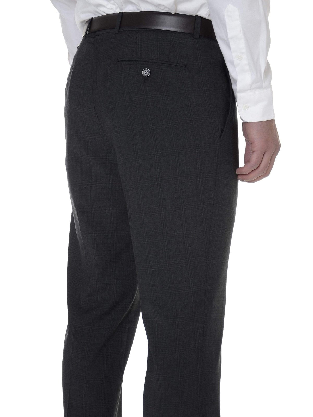 Bar III PANTS Bar III Mens Slim Fit Charcoal Plaid Flat Front Wool Blend Dress Pants