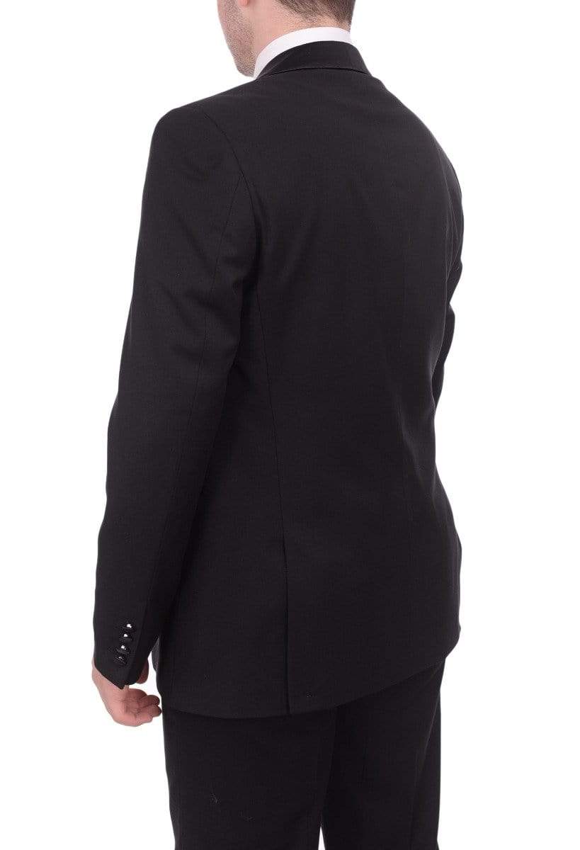 Bello TUXEDOS Men's Slim Fit 1 Button Shawl Lapel Tuxedo Jacket & Pants - Solid Black