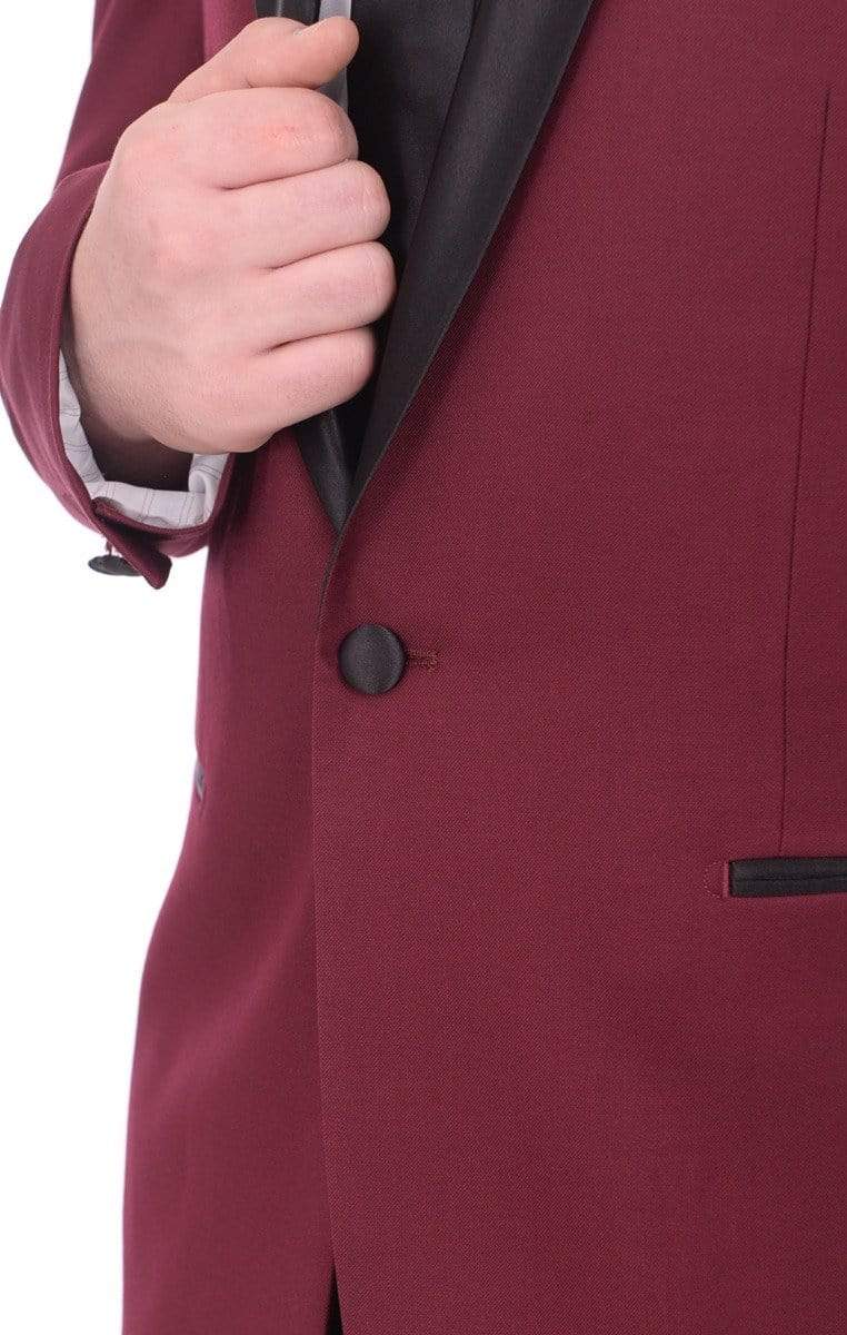 Bello TUXEDOS Men's Slim Fit Burgundy 1 Button Shawl Lapel Tuxedo Jacket & Pants