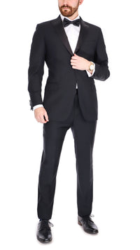 Thumbnail for Blujacket SUITS Blujacket Men's Black 100% Italian Wool Canvassed Regular Fit Tuxedo Suit