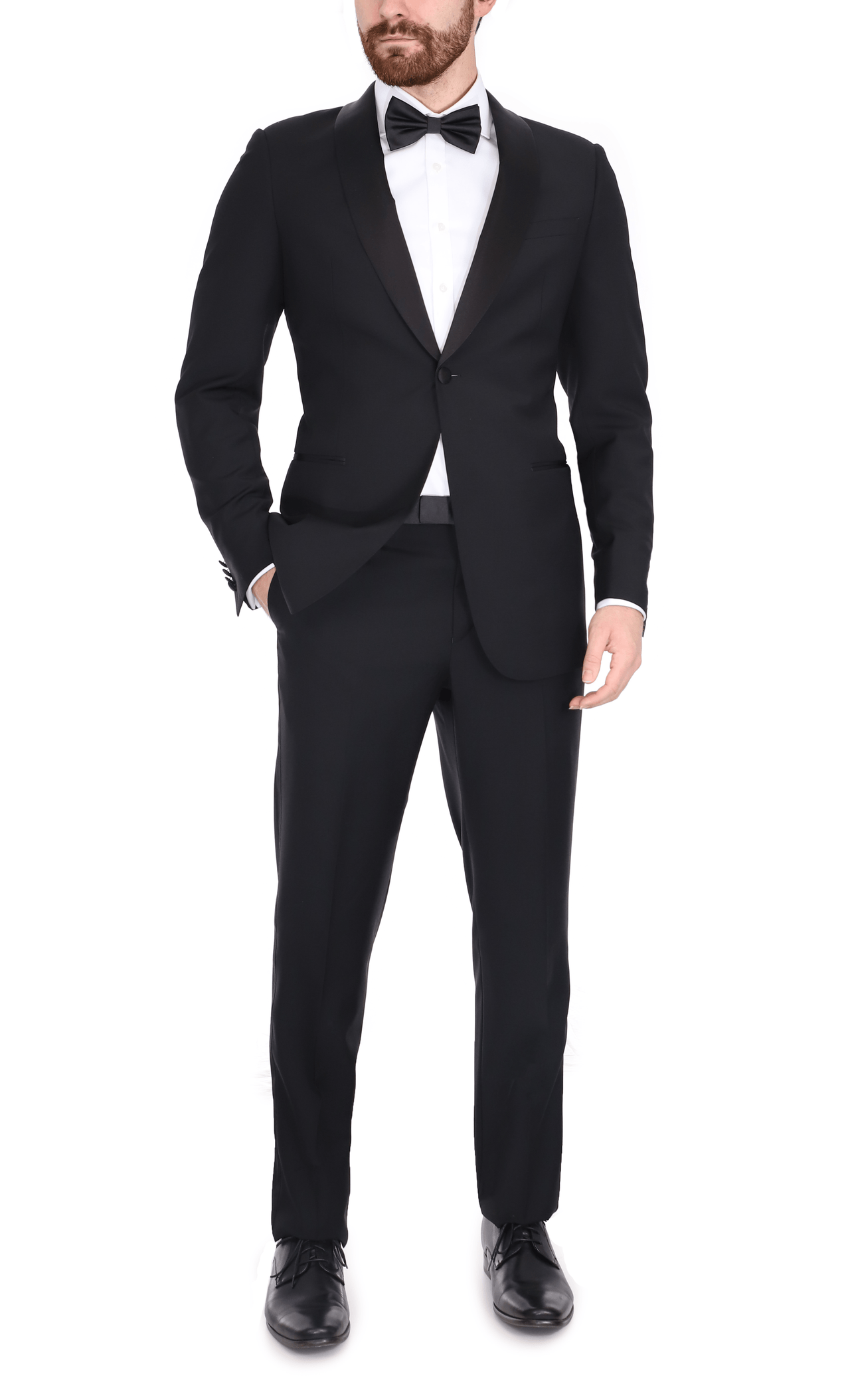 Blujacket SUITS Blujacket Men's Black Italian Wool Canvassed Regular Fit Shawl Lapel Tuxedo Suit