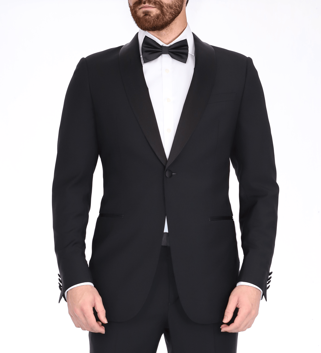 Blujacket SUITS Blujacket Men's Black Italian Wool Canvassed Regular Fit Shawl Lapel Tuxedo Suit