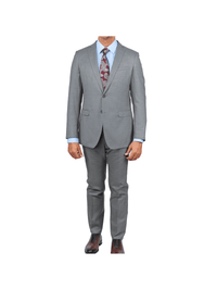 Thumbnail for Blujacket SUITS Blujacket Mens Solid Light Gray Wool Cashmere Trim Fit 2 Piece Suit