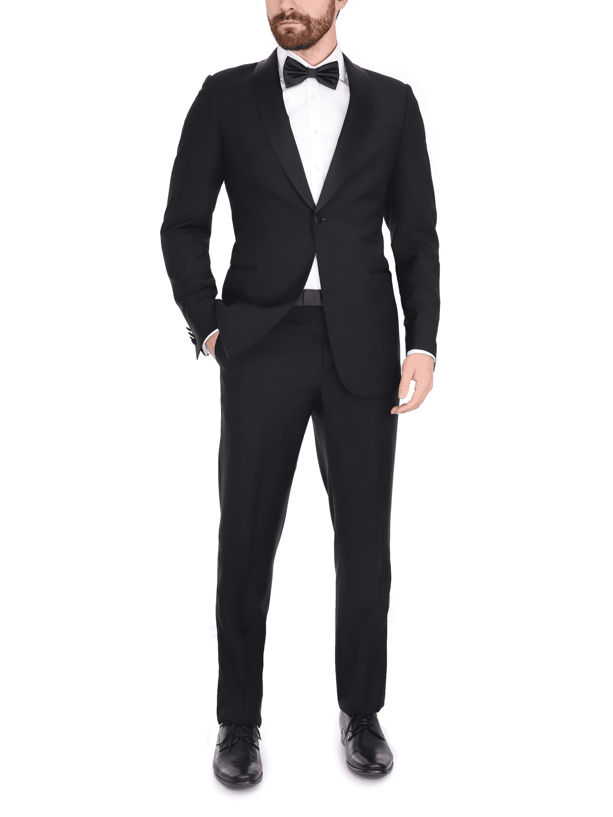 Blujacket TUXEDOS Blujacket Mens Solid Black 100% Wool Regular Fit Tuxedo Suit With Shawl Lapel