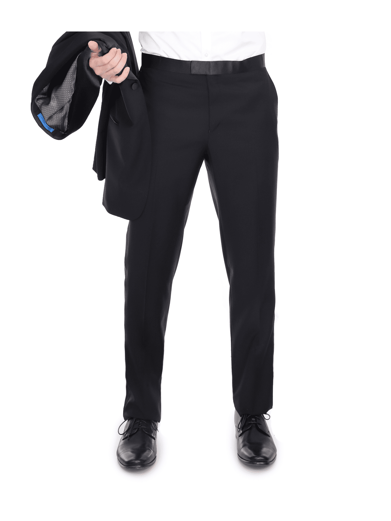 Blujacket TUXEDOS Blujacket Mens Solid Black 100% Wool Regular Fit Tuxedo Suit With Shawl Lapel