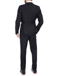 Thumbnail for Blujacket TUXEDOS Blujacket Mens Solid Black 100% Wool Trim Fit 2-Piece Tuxedo Suit