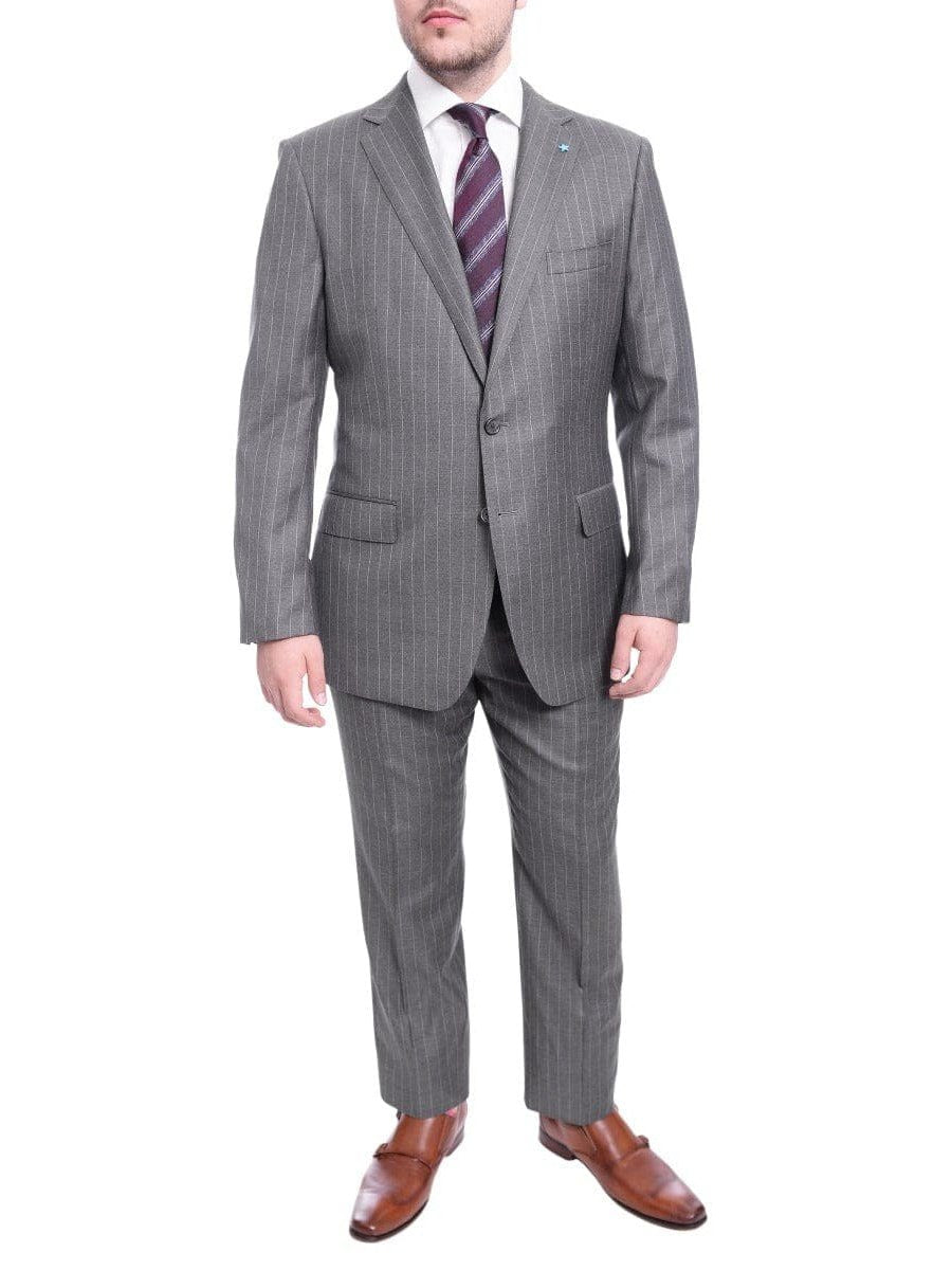 Blujacket TWO PIECE SUITS Blujacket Slim Fit Gray Pinstriped Two Button Half Canvassed Vbc Wool Suit