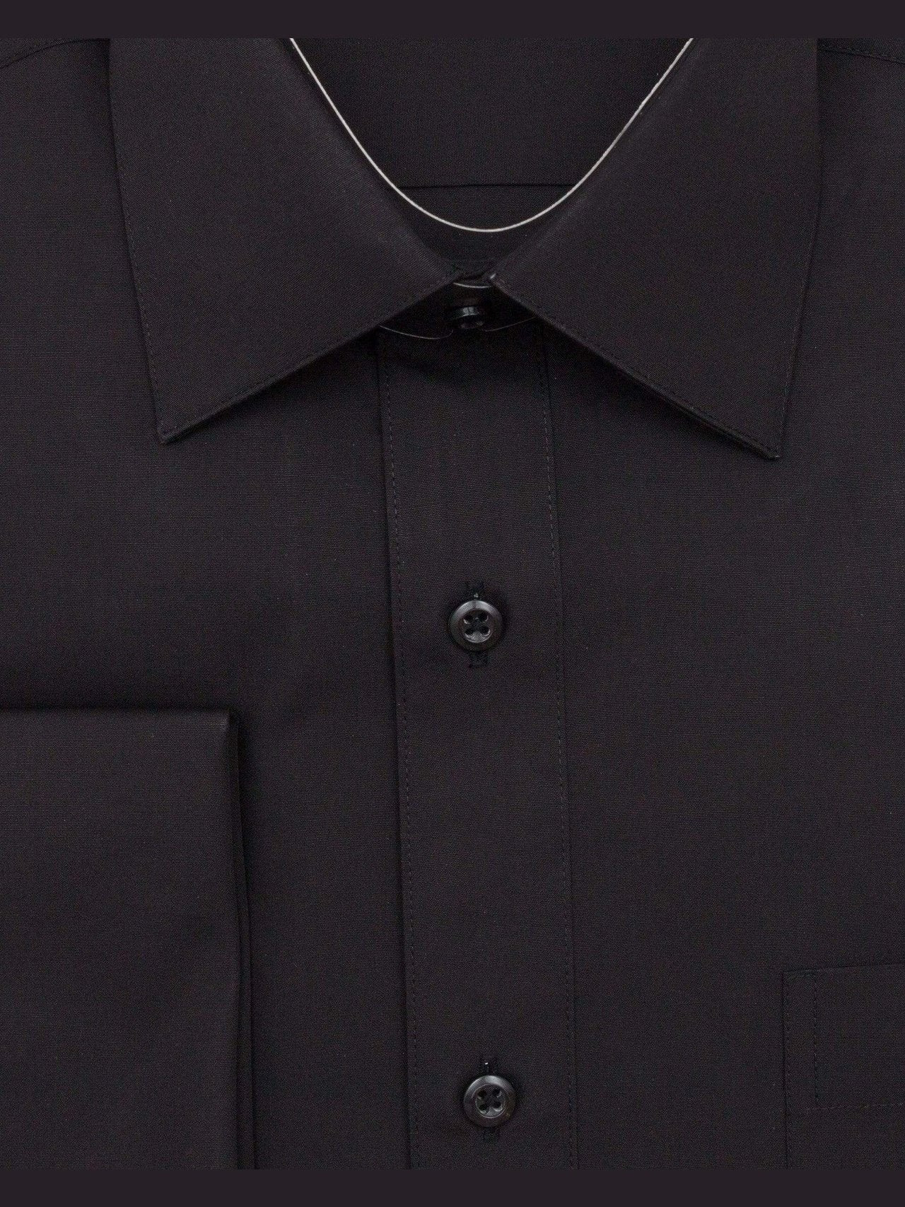 Brand M SHIRTS Mens Solid Black Regular Fit Spread Collar French Cuff Dress Shirt