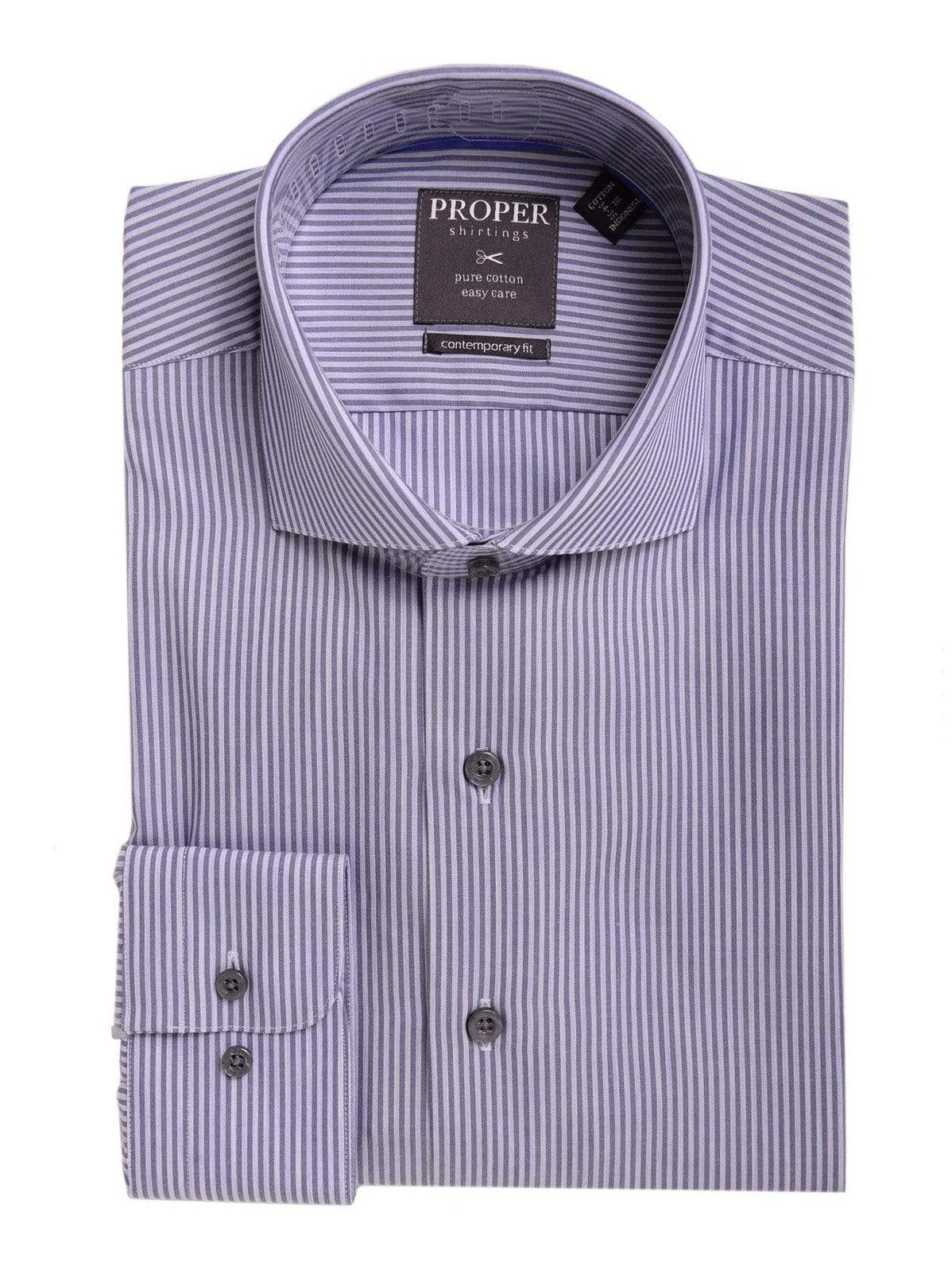 Brand P & S SHIRTS Mens Cotton Blue Striped Slim Fit Cutaway Collar Easy Care Dress Shirt