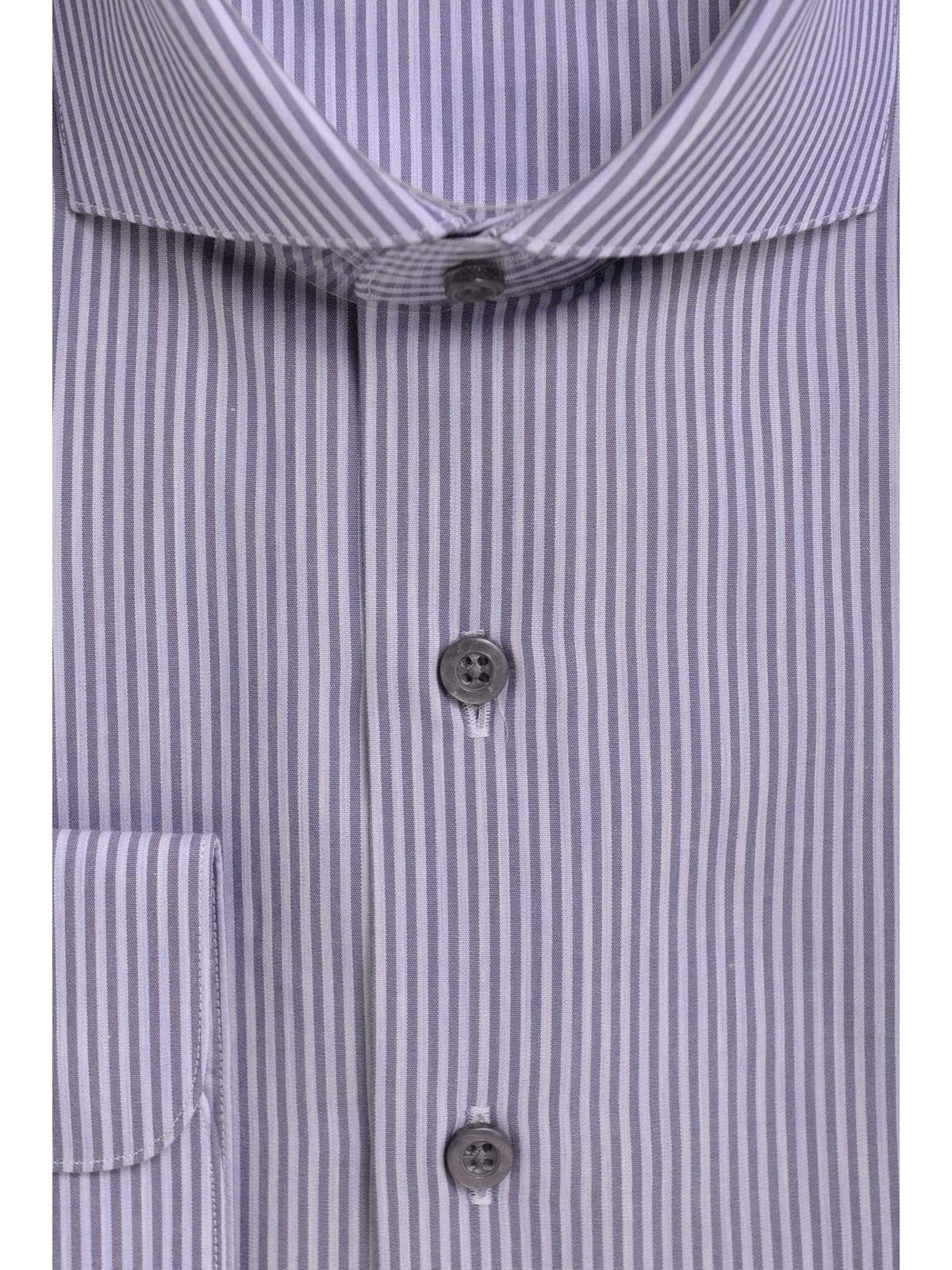 Brand P & S SHIRTS Mens Cotton Blue Striped Slim Fit Cutaway Collar Easy Care Dress Shirt