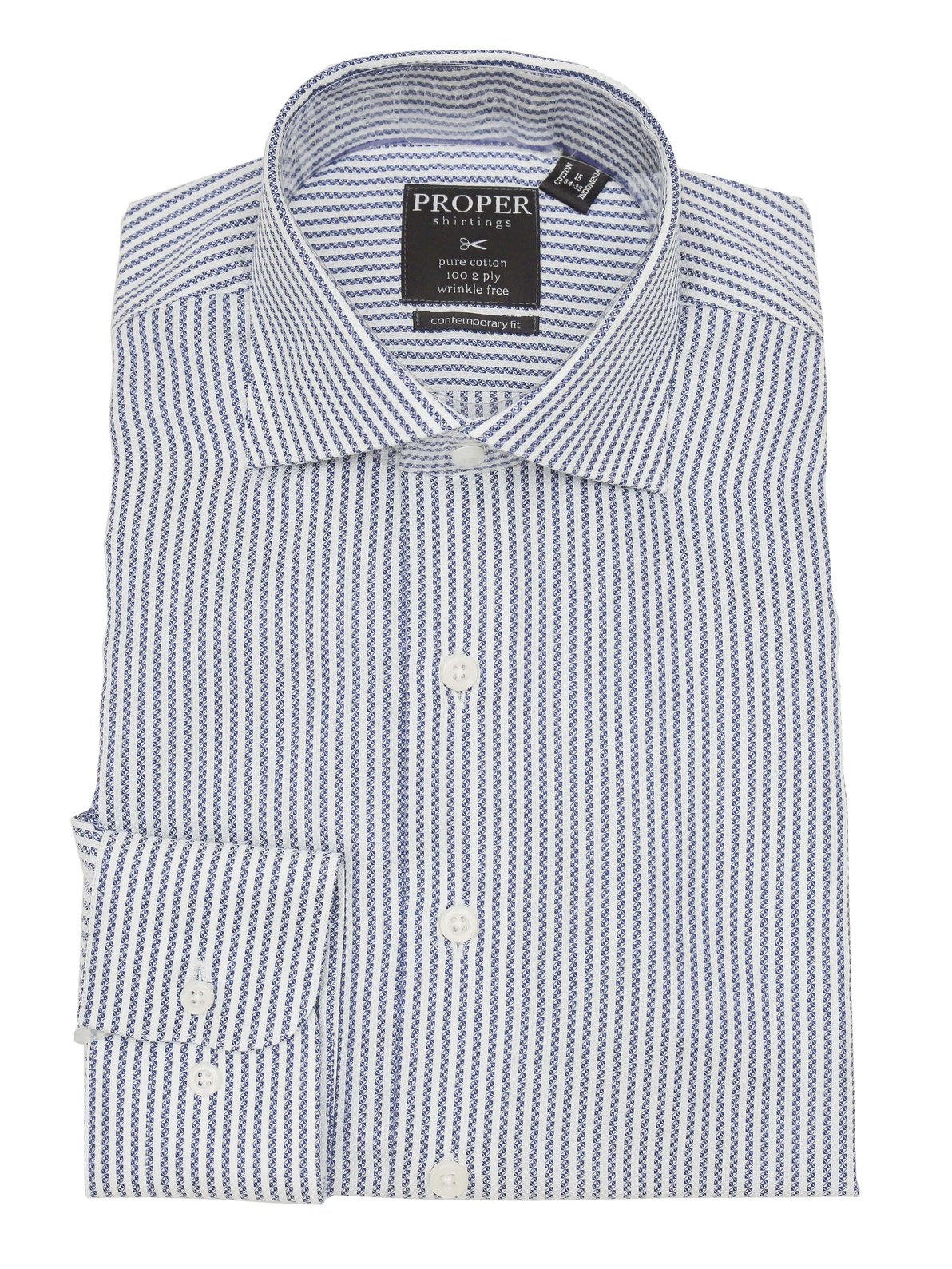 Brand P & S SHIRTS Mens Cotton White & Blue Striped Slim Fit Cutaway Collar Dress Shirt