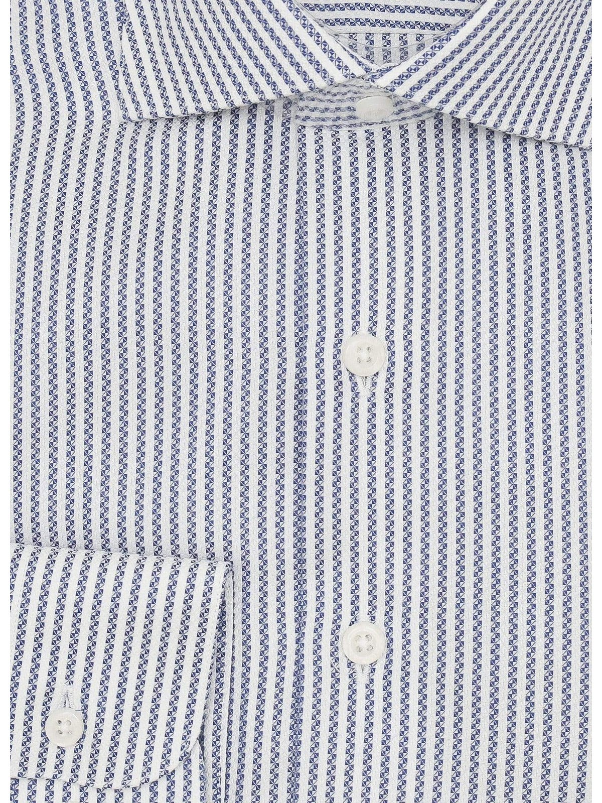 Brand P & S SHIRTS Mens Cotton White & Blue Striped Slim Fit Cutaway Collar Dress Shirt