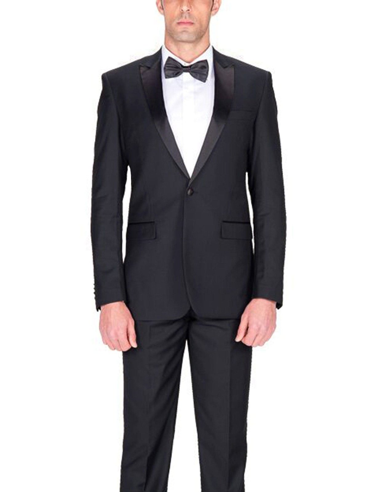 Braveman TUXEDOS Braveman Slim Fit Solid Black One Button Tuxedo Tux Suit With Peak Lapels