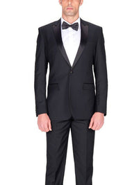 Thumbnail for Braveman TUXEDOS Braveman Slim Fit Solid Black One Button Tuxedo Tux Suit With Peak Lapels