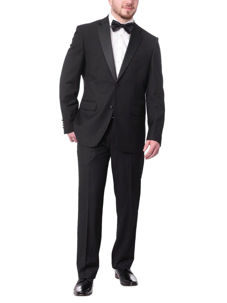 Braveman TWO PIECE SUITS Braveman Mens Solid Black Classic Fit Tuxedo Suit With Satin Lapels