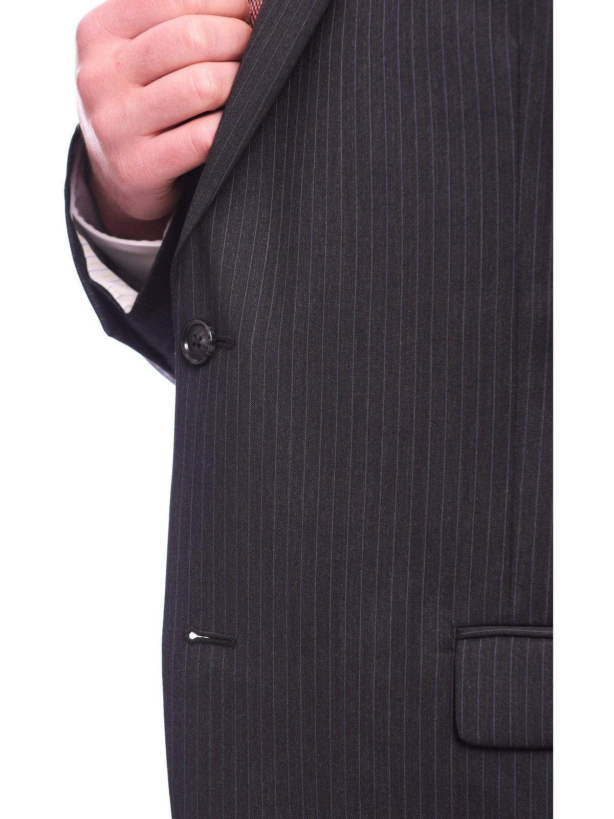 Bruno Piattelli Bruno Piattelli Classic Fit Charcoal Gray Pinstriped Two Button Wool Suit