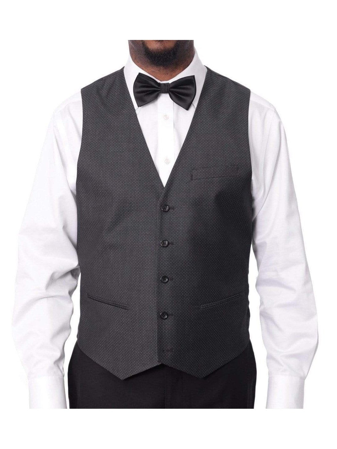 Caravelli TWO PIECE SUITS Caravelli Mens Black Pindot Slim Fit 3 Piece Tuxedo Suit With Satin Lapels