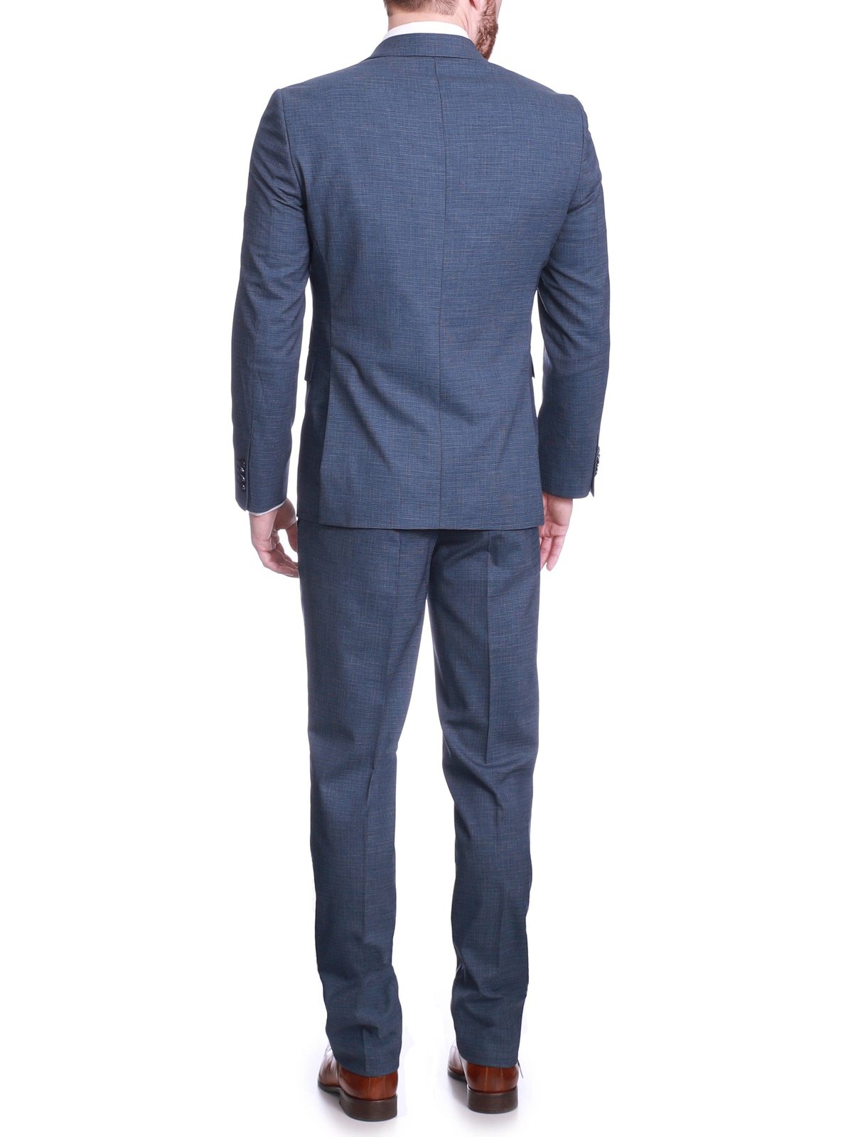 Carducci SUITS Carducci Mens Blue Mini Check Wool Blend Slim Fit Suit With Peak Lapels