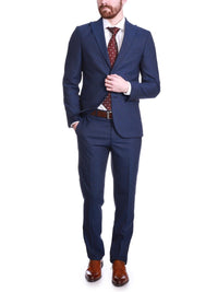 Thumbnail for Carducci SUITS Carducci Mens French Blue Pinstripe Wool Blend Slim Fit Suit With Peak Lapels