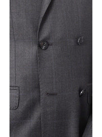 Thumbnail for Carducci TWO PIECE SUITS Carducci Mens Gray With Blue Windowpane 100% Wool Slim Fit Suit