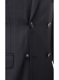 Thumbnail for Carducci TWO PIECE SUITS Carducci Mens Navy Blue With Light Blue Windowpane 100% Wool Slim Fit Suit