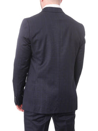 Thumbnail for Carducci TWO PIECE SUITS Carducci Mens Navy Blue With Light Blue Windowpane 100% Wool Slim Fit Suit