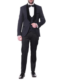 Thumbnail for Cemden Sale Suits Cemden Men's Navy Blue 3 Piece 1-button Slim Fit Tuxedo Suit