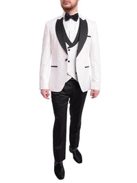 Thumbnail for Cemden Sale Suits Cemden Slim Fit Textured White One Button Three Piece Tuxedo Suit