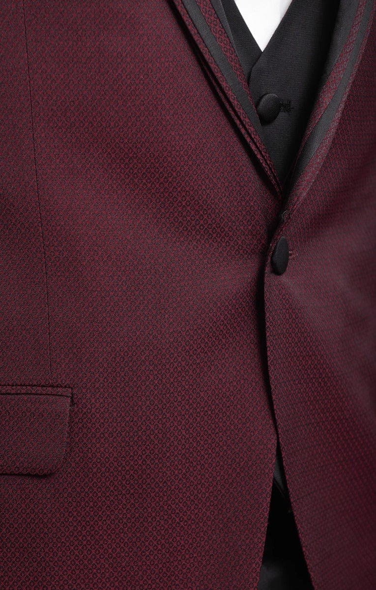 Cemden THREE PIECE SUITS Cemden Extra Slim Fit Burgundy Diamond Motif One Button Three Piece Tuxedo