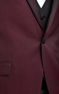 Thumbnail for Cemden THREE PIECE SUITS Cemden Extra Slim Fit Burgundy Diamond Motif One Button Three Piece Tuxedo