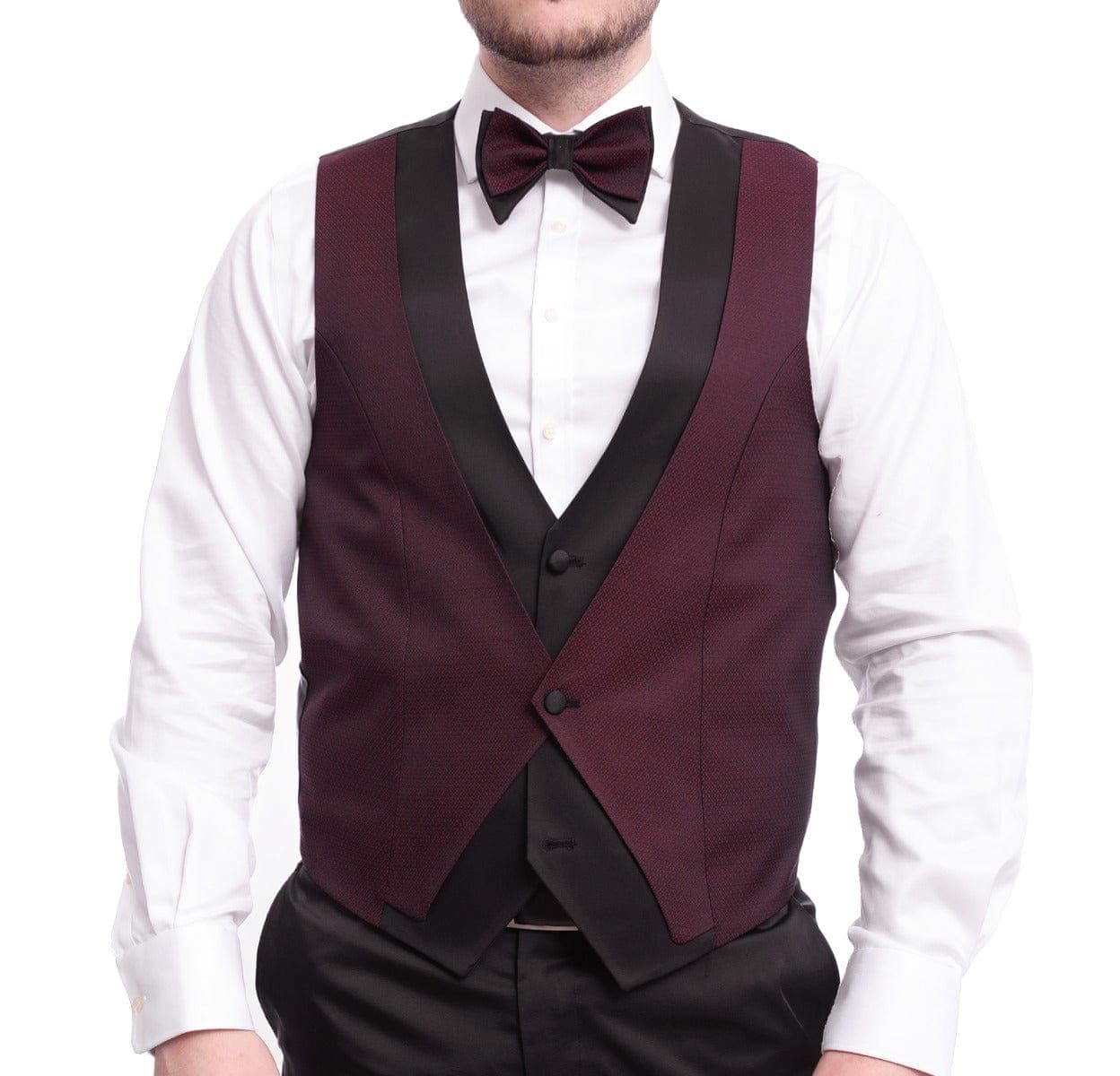 Cemden THREE PIECE SUITS Cemden Extra Slim Fit Burgundy Diamond Motif One Button Three Piece Tuxedo