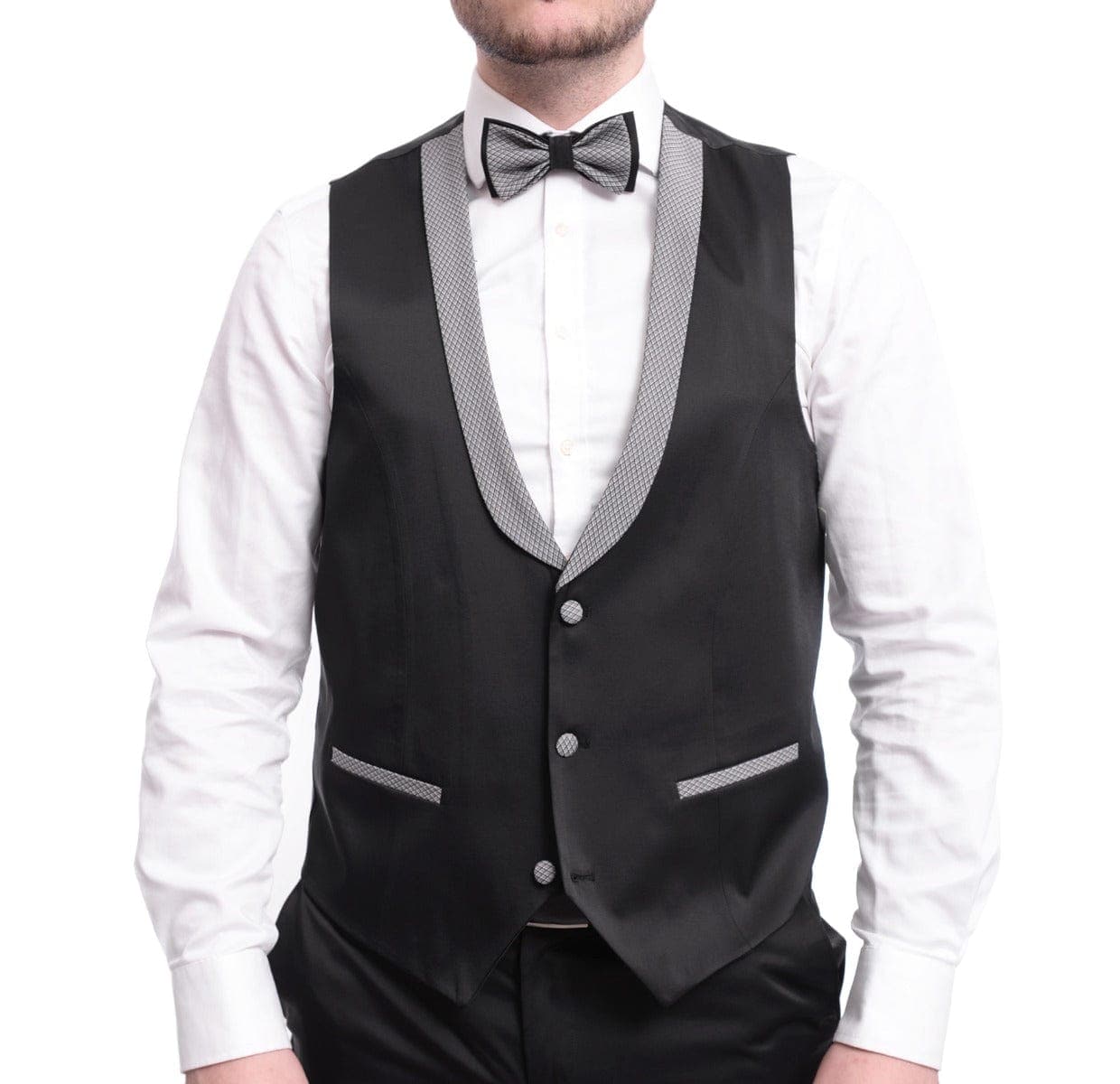 Cemden THREE PIECE SUITS Cemden Extra Slim Fit Gray With Black Diamond Check Three Piece Tuxedo