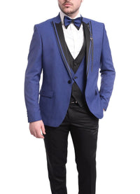 Thumbnail for Cemden TUXEDOS Cemden Extra Slim Fit Blue Diamond Motif One Button Tuxedo With Matching Vest