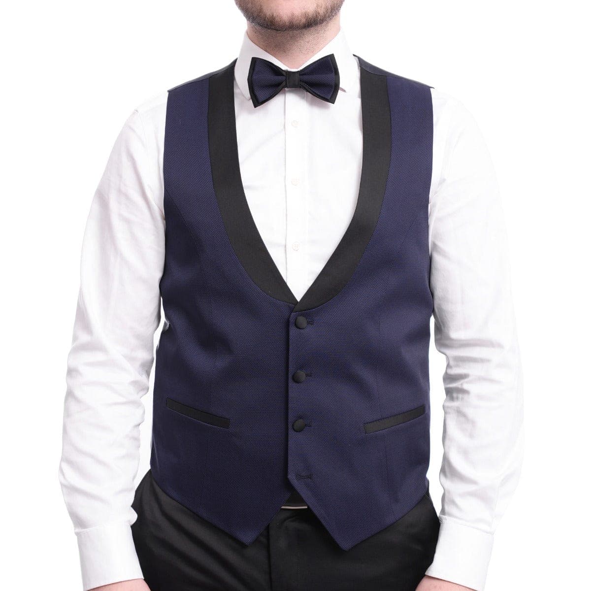 Cemden TUXEDOS Cemden Extra Slim Fit Navy Blue Textured One Button Tuxedo With Matching Vest