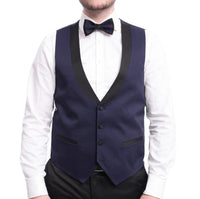 Thumbnail for Cemden TUXEDOS Cemden Extra Slim Fit Navy Blue Textured One Button Tuxedo With Matching Vest