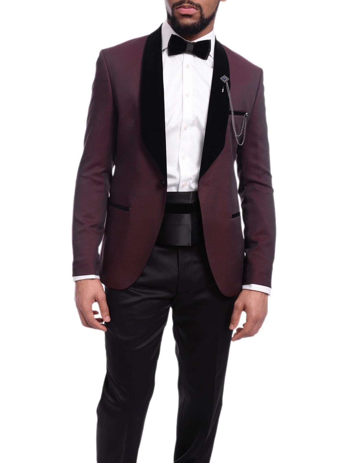 Cemden TUXEDOS Cemden Slim Fit Geometric Diamond Sheen Satin Tuxedo Suit With Shawl Lapels