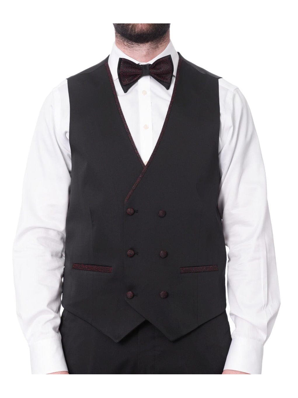 Cemden TWO PIECE SUITS Cemden Mens Slim Fit Red & Black Shimmer 1-button 3 Piece Tuxedo Suit