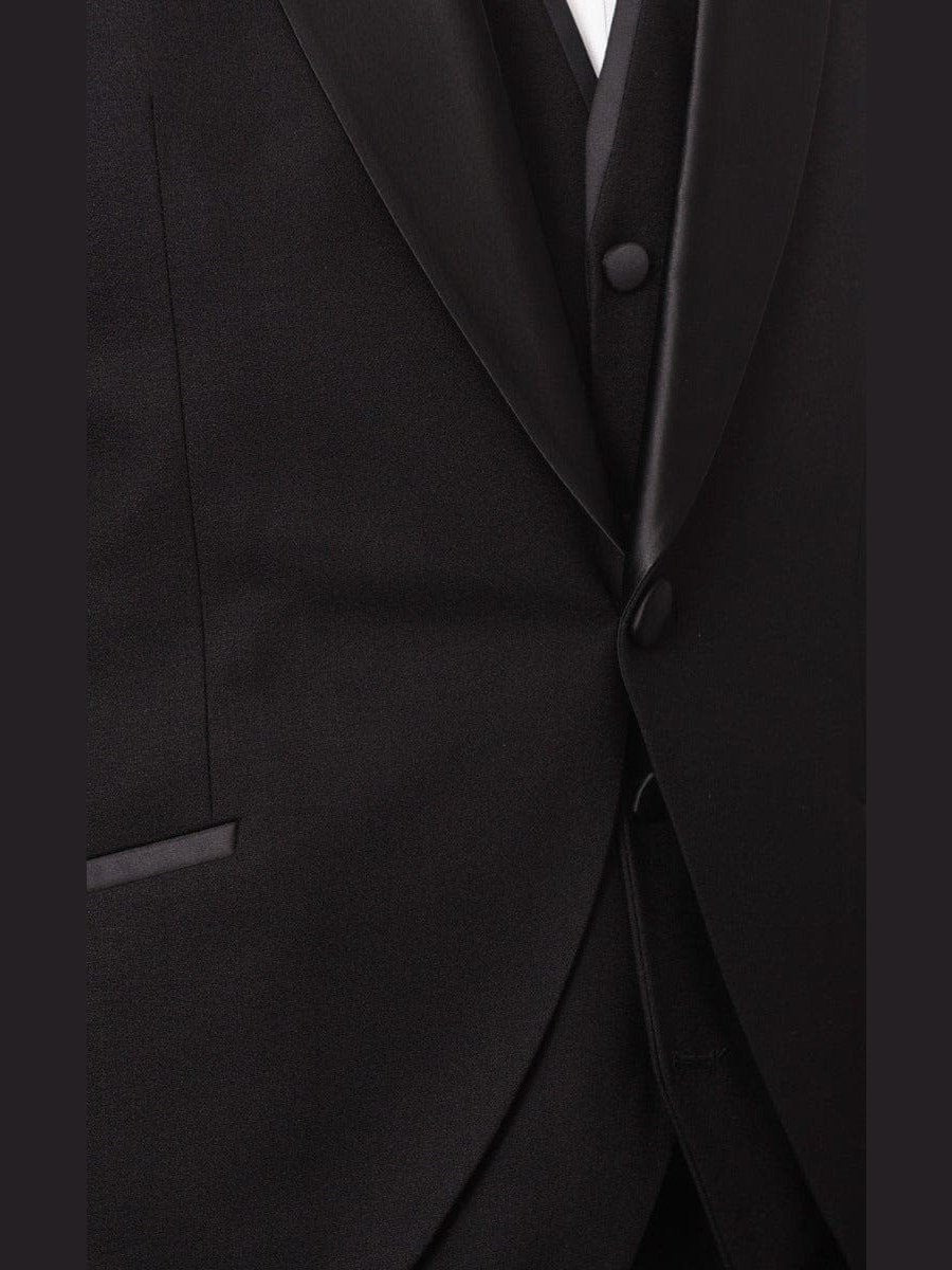 Cemden TWO PIECE SUITS Cemden Mens Slim Fit Solid Black 1 Button 3 Piece Tuxedo Suit With Shawl Lapels