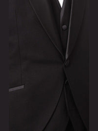 Thumbnail for Cemden TWO PIECE SUITS Cemden Mens Slim Fit Solid Black 1 Button 3 Piece Tuxedo Suit With Shawl Lapels