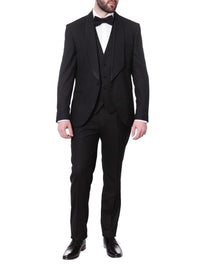 Thumbnail for Cemden TWO PIECE SUITS Cemden Mens Slim Fit Solid Black 1-button 3-piece Tuxedo Suit With Shimmer Lapel