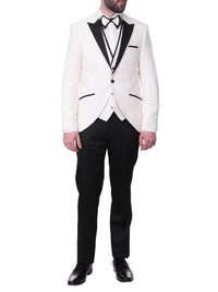 Thumbnail for Cemden TWO PIECE SUITS Cemden Mens Slim Fit Solid White 1-button 3 Piece Tuxedo Suit With Peak Lapels