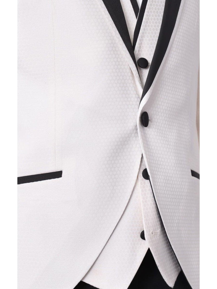 Cemden TWO PIECE SUITS Cemden Mens Slim Fit Solid White 1-button 3 Piece Tuxedo Suit With Peak Lapels