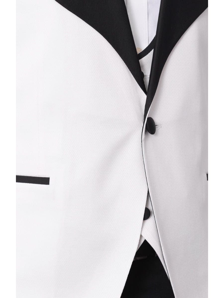 Cemden TWO PIECE SUITS Cemden Mens Slim Fit Solid White 1-button 3 Piece Tuxedo Suit With Shawl Lapels