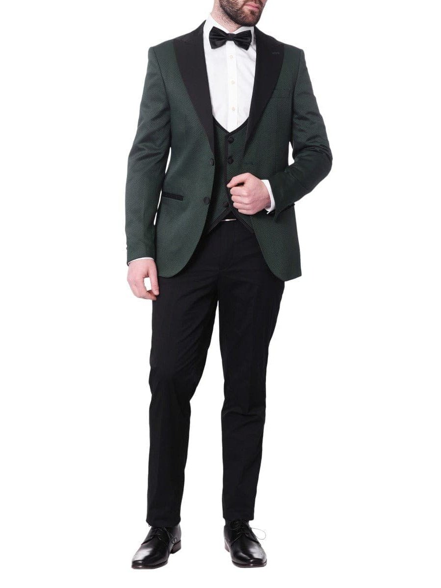 Cengizhan Baybars TWO PIECE SUITS Cengizhan Baybars Mens Slim Fit Emerald Green 3-piece Tuxedo Suit Peak Lapels