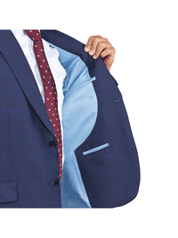 Thumbnail for Centrion SUITS Centrion Mens Blue Plaid Regular Fit 100% Wool 2 Button Suit