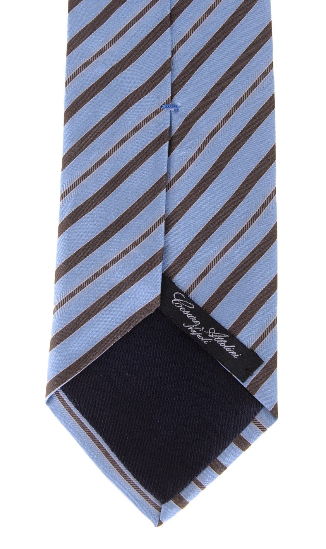 Cesare Attolini Napoli Mens Blue Brown Diagonal Striped Handmade Silk Necktie - The Suit Depot