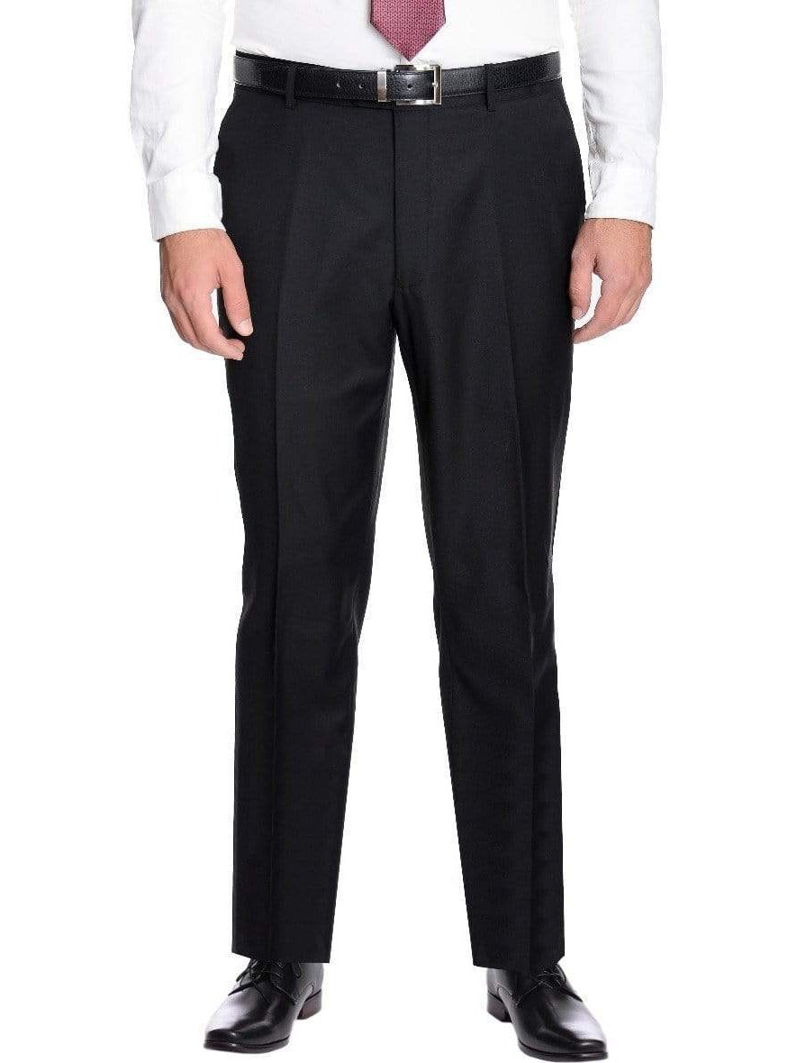 Men's Slim Fit Solid Black Flat Front Dress Pants