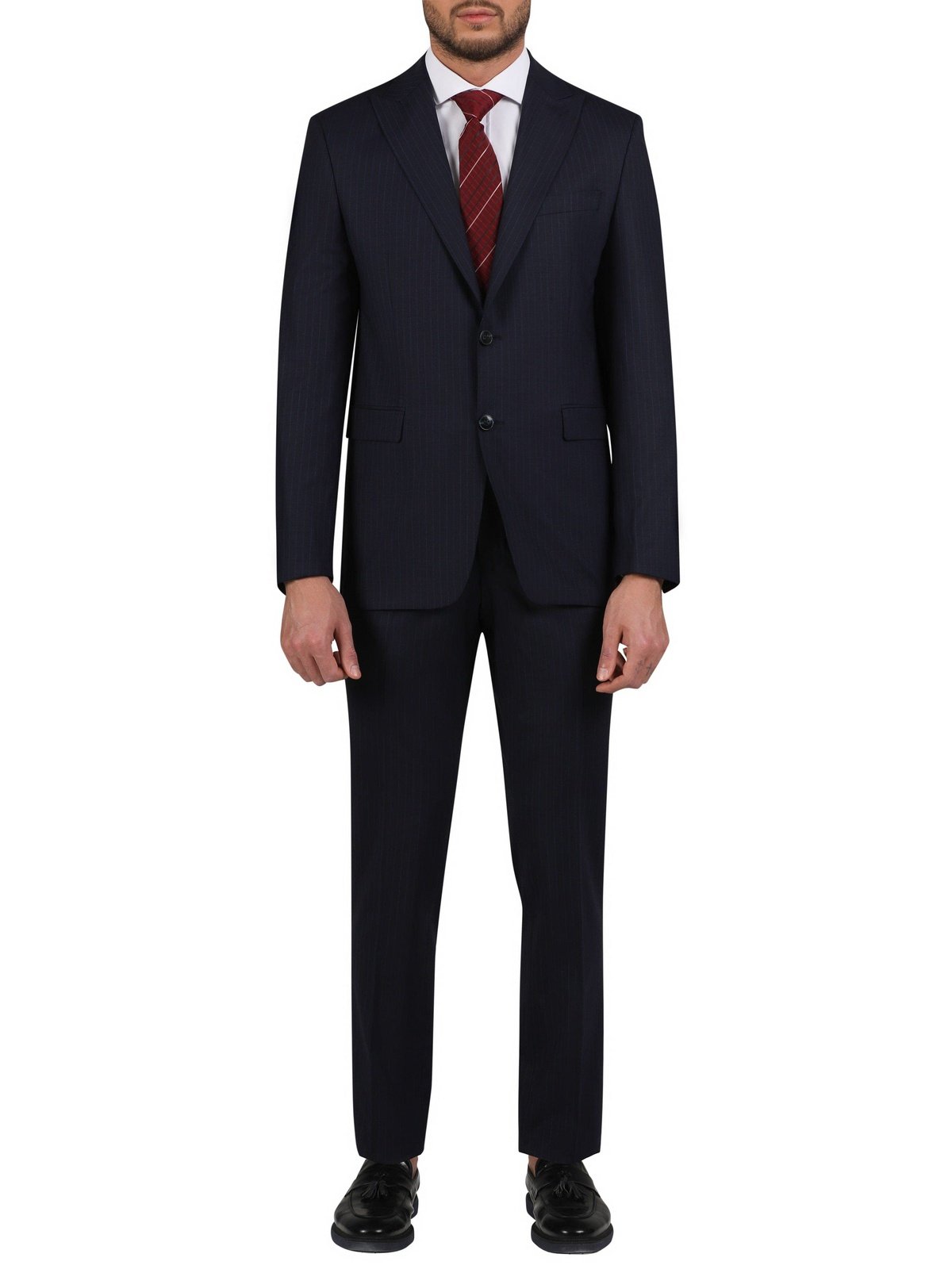 Di'nucci SUITS 34S Di'nucci Navy Blue With Blue Stripe Peak Lapel Wool Suit